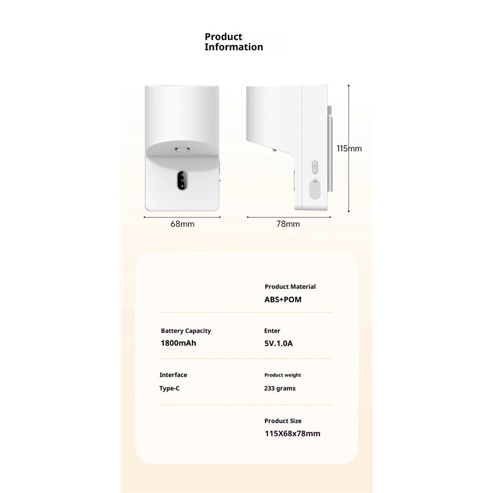 Automatic Induction Toothpaste Dispenser Wall Mounted for Bathroom,1800mAh Rechargeable,4 Gears Electric V1192-AZ-W-2713