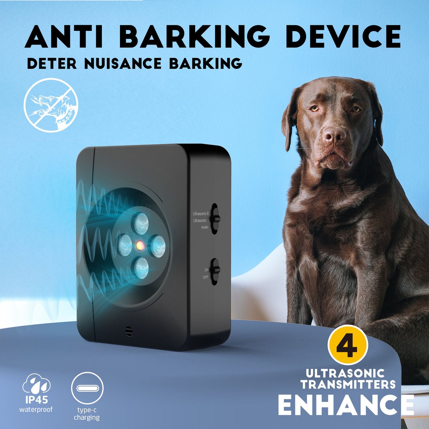 Ultimate Ultrasonic Bark Control Device for Dogs - Auto Sensor Modes | Weatherproof Anti-Bark Deterrent | V1192-AZ-W-2716