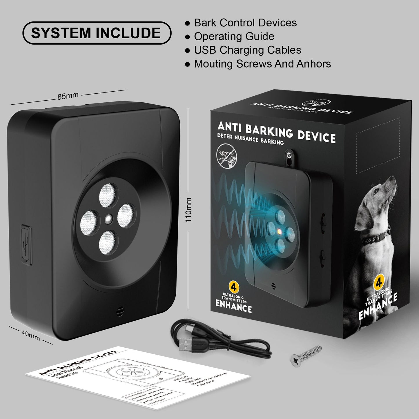 Ultimate Ultrasonic Bark Control Device for Dogs - Auto Sensor Modes | Weatherproof Anti-Bark Deterrent | V1192-AZ-W-2716