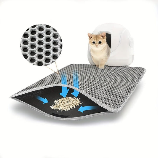 Cat Litter Mat Double Layer Waterproof Urine Proof Trapping Mat Small Cat Litter Box Mat (Gray, 30x30 Inch of V1192-AZ-W-2726