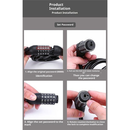 Bike Lock, Bike Locks Cable, High Security 5 Digit Resettable Combination Coiling Bicycle Lock, Heavy Duty V1192-AZ-W-2727