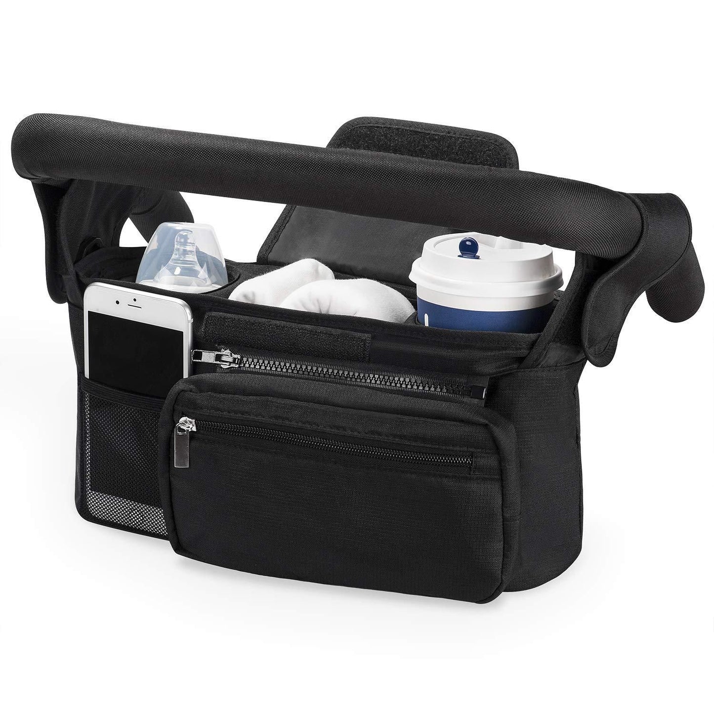 Universal Stroller Organizer with Insulated Cup Holder, Detachable Phone Bag, Shoulder Strap - Fits All V1192-AZ-W-2740