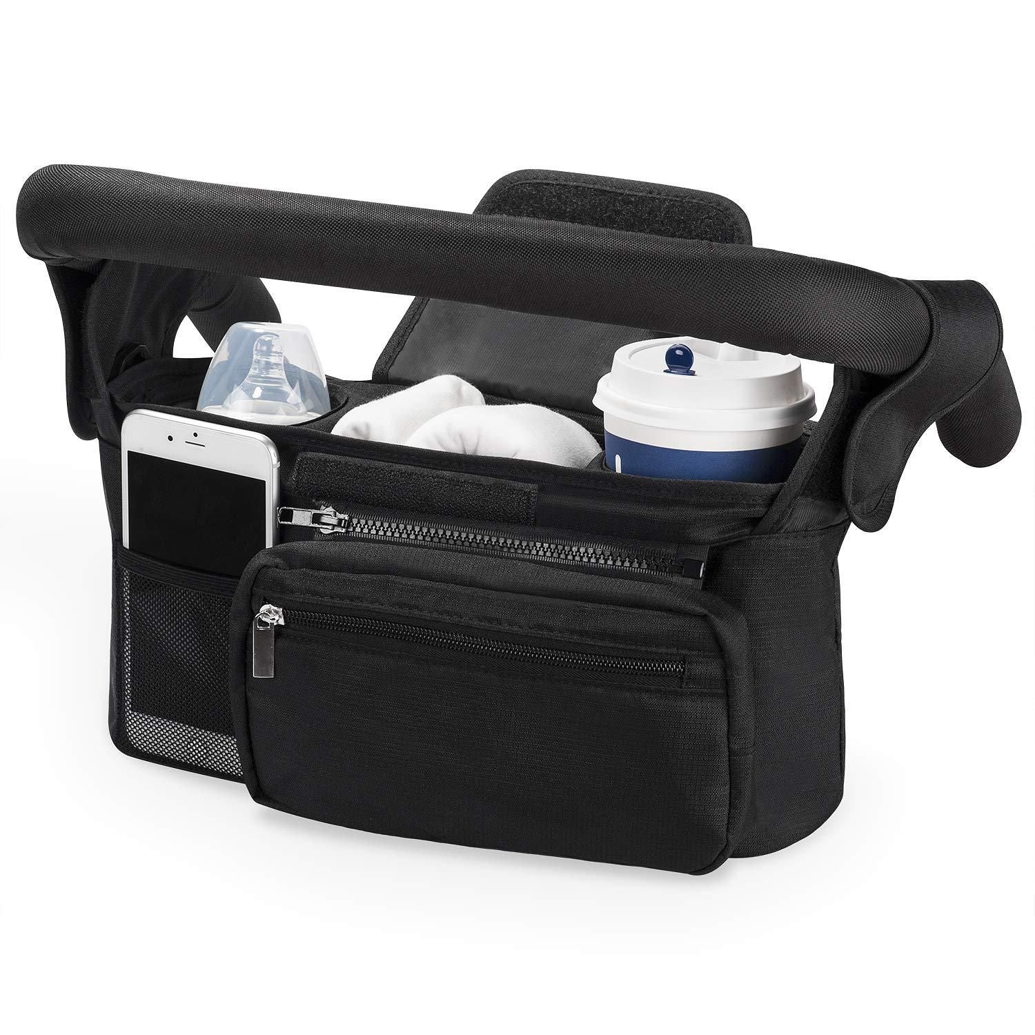 Universal Stroller Organizer with Insulated Cup Holder, Detachable Phone Bag, Shoulder Strap - Fits All V1192-AZ-W-2740