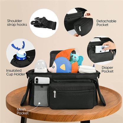 Universal Stroller Organizer with Insulated Cup Holder, Detachable Phone Bag, Shoulder Strap - Fits All V1192-AZ-W-2740