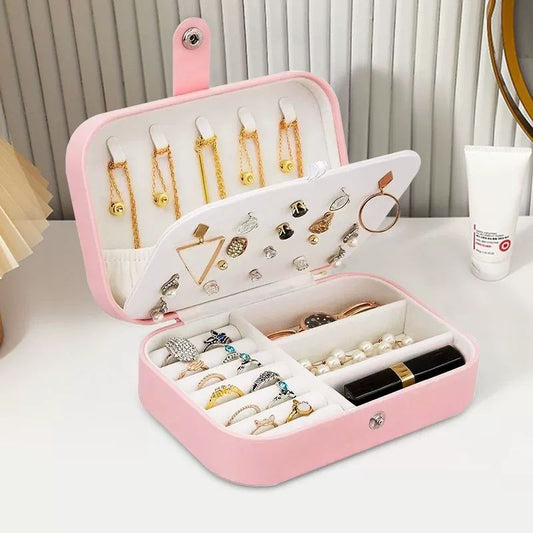 Travel Jewelry Box, PU Leather Small Jewelry Organizer for Women Girls, Portable Mini Travel Case Display V1192-AZ-W-2747