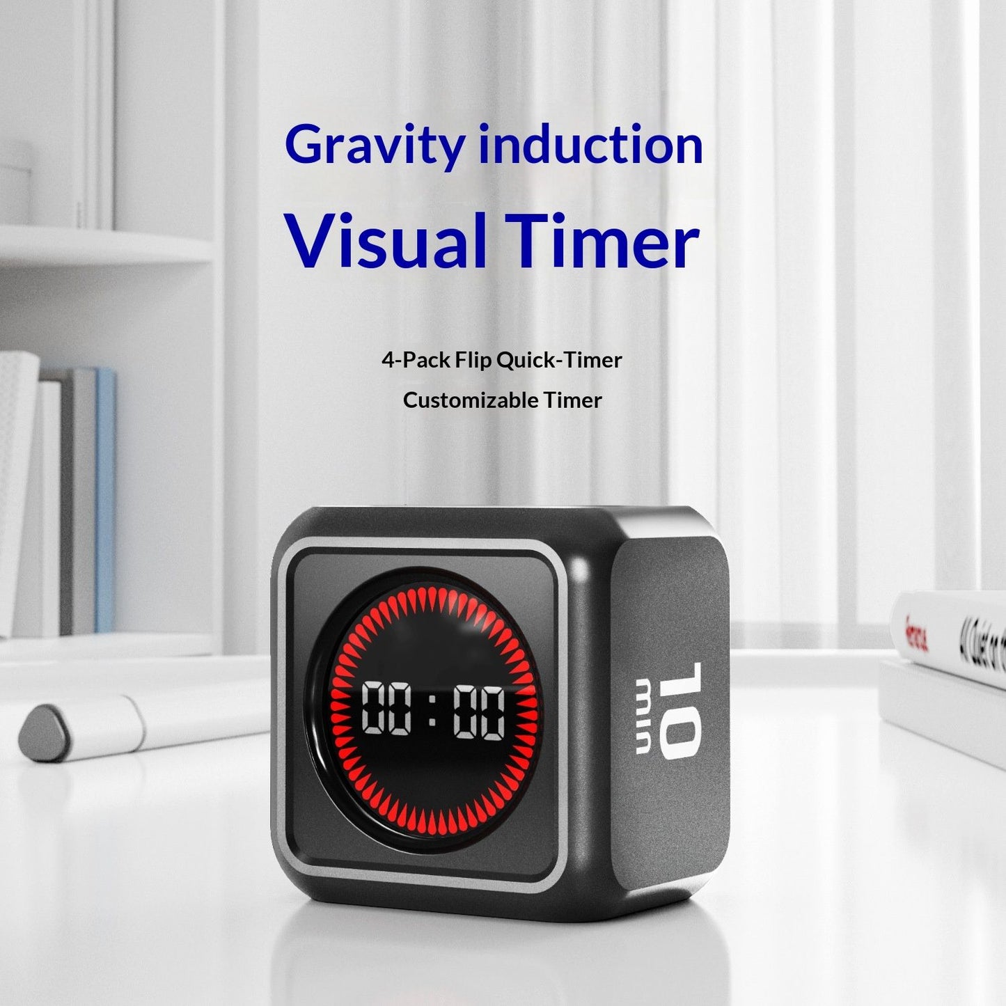 Office Desk Timer Cube, Visual Pomodoro Timer with Gravity, Countdown 5/10/25/45 Min, Rechargeable V1192-AZ-W-2754