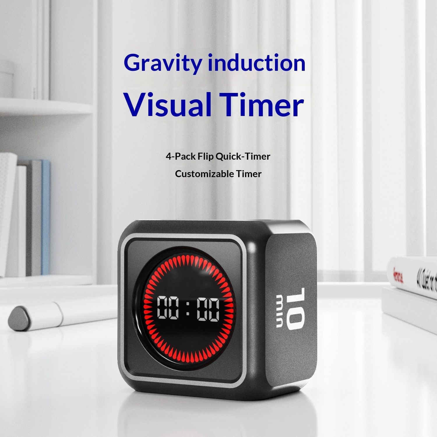Office Desk Timer Cube, Visual Pomodoro Timer with Gravity, Countdown 5/10/25/45 Min, Rechargeable V1192-AZ-W-2754