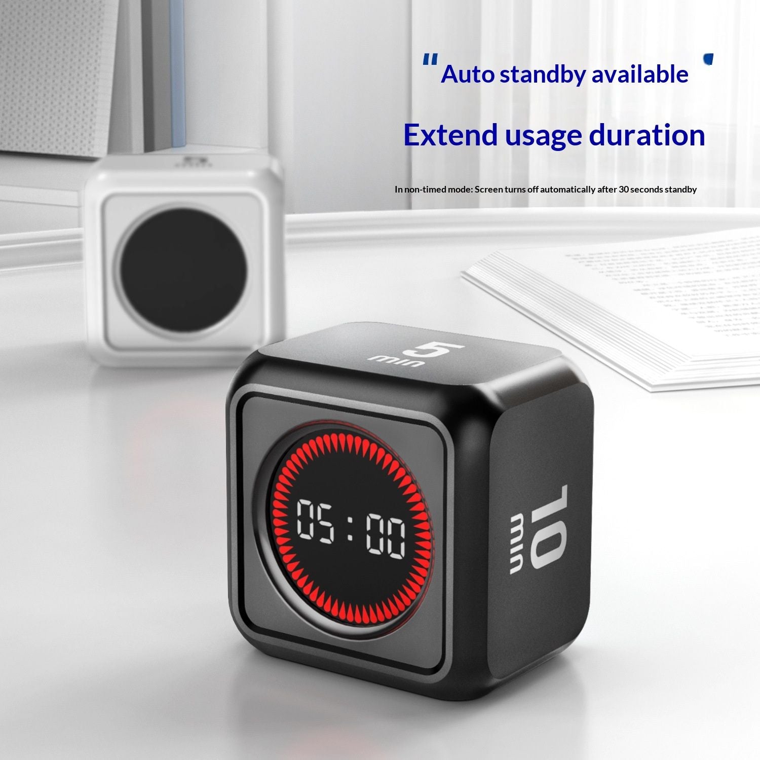 Office Desk Timer Cube, Visual Pomodoro Timer with Gravity, Countdown 5/10/25/45 Min, Rechargeable V1192-AZ-W-2754