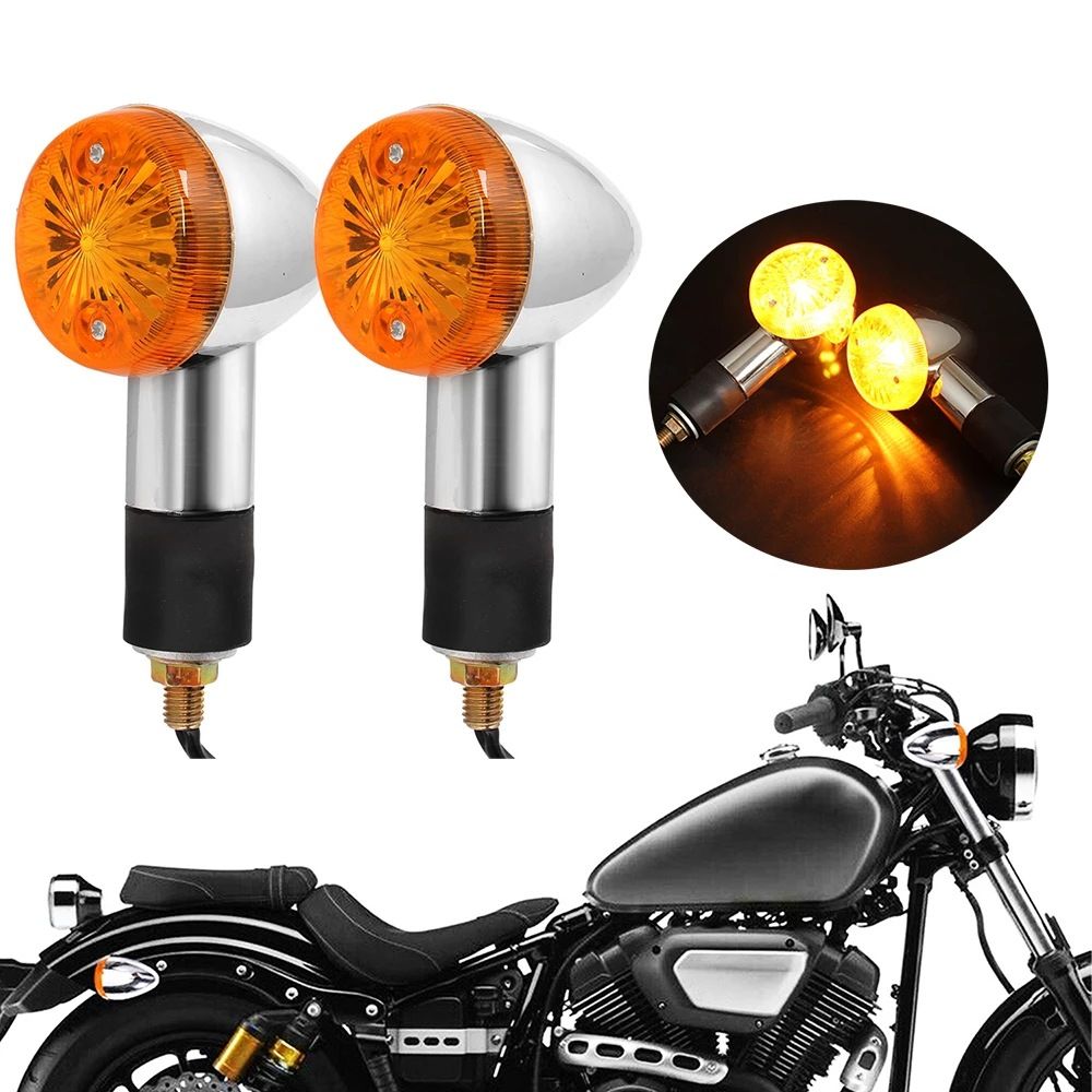 4pcs Motorcycle Turn Signals Bullet Front Rear Lights, Light Rear Indicator Blinkers Universal Fits (Retro V1192-AZ-W-2757