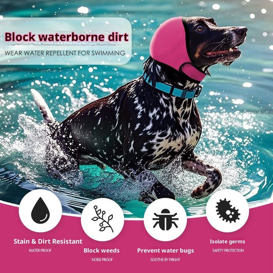 Dog Ear Muffs & No Shake Ear Wrap for Hematoma, Bathing, Drying,Swim& Noise Anxiety Relief - Elastic V1192-AZ-W-2771