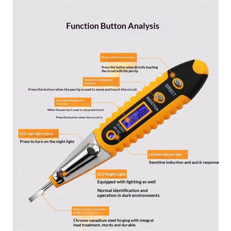Test Screwdriver, Voltage Detector Pen Light Circuit Tester Electric Test Pen Screwdriver Contact Induction V1192-AZ-W-2780