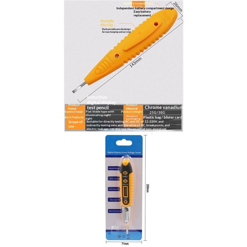 Test Screwdriver, Voltage Detector Pen Light Circuit Tester Electric Test Pen Screwdriver Contact Induction V1192-AZ-W-2780