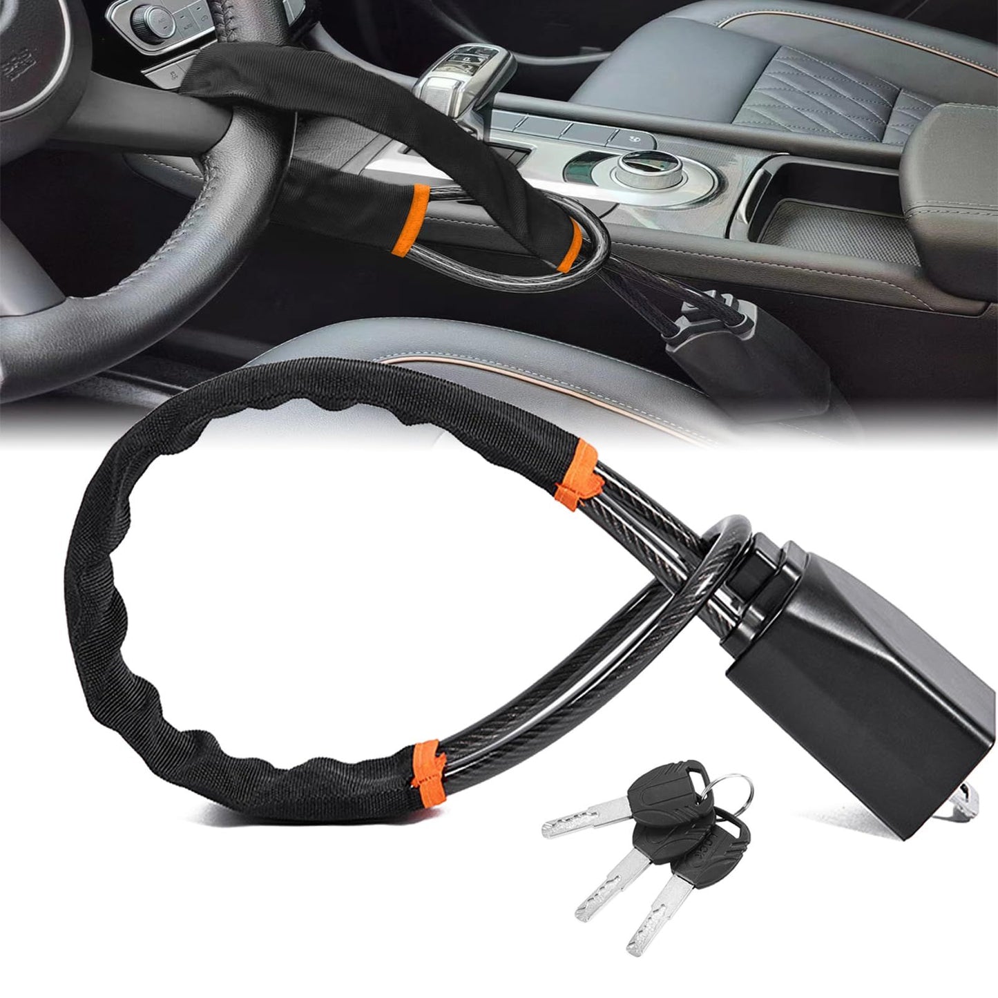 Car Steering Wheel Lock, Seat Belt Lock, Anti-Theft Device, Small and Light-Weight, Multi-Functional, Fit V1192-AZ-W-2788
