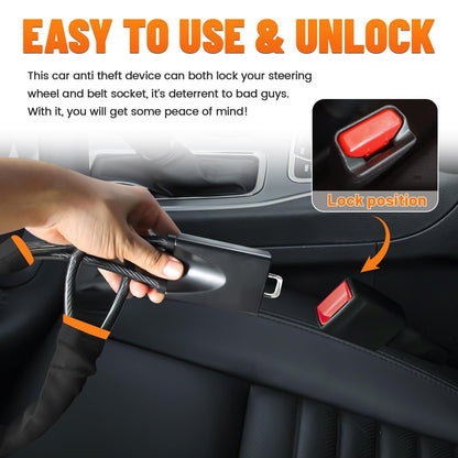 Car Steering Wheel Lock, Seat Belt Lock, Anti-Theft Device, Small and Light-Weight, Multi-Functional, Fit V1192-AZ-W-2788