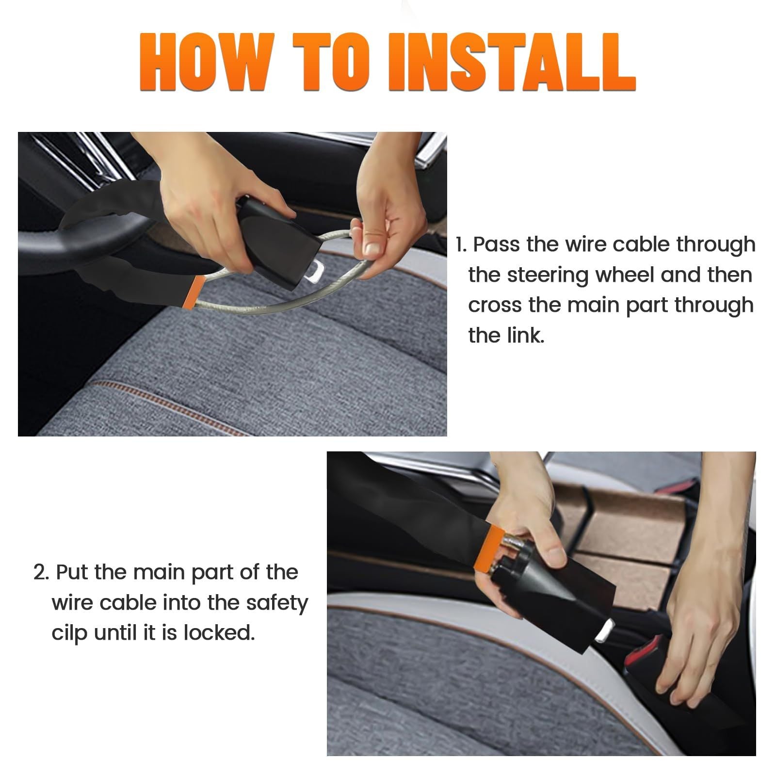 Car Steering Wheel Lock, Seat Belt Lock, Anti-Theft Device, Small and Light-Weight, Multi-Functional, Fit V1192-AZ-W-2788