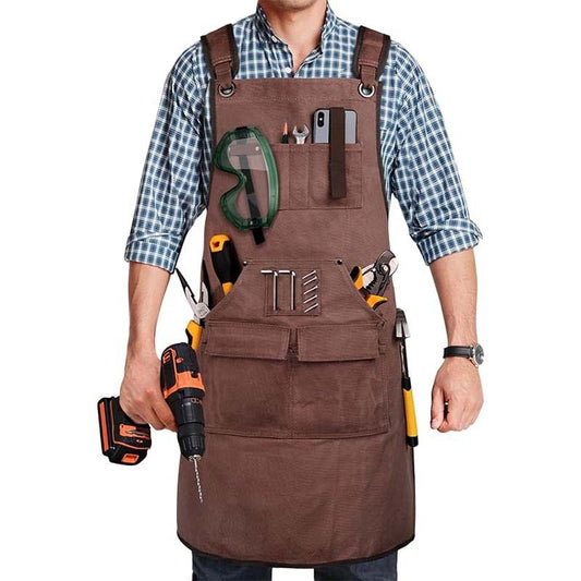 Woodworking Apron for Men, Shop ApronCanvas Work Apron with 9 Tool Pockets, Heavy Duty Wood Working Workshop V1192-AZ-W-2789