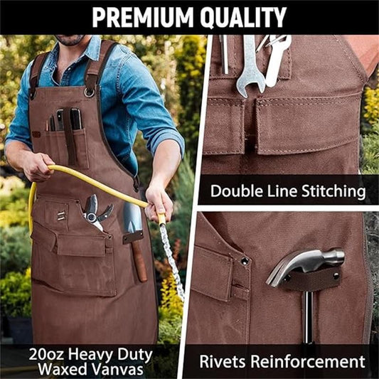 Woodworking Apron for Men, Shop ApronCanvas Work Apron with 9 Tool Pockets, Heavy Duty Wood Working Workshop V1192-AZ-W-2789