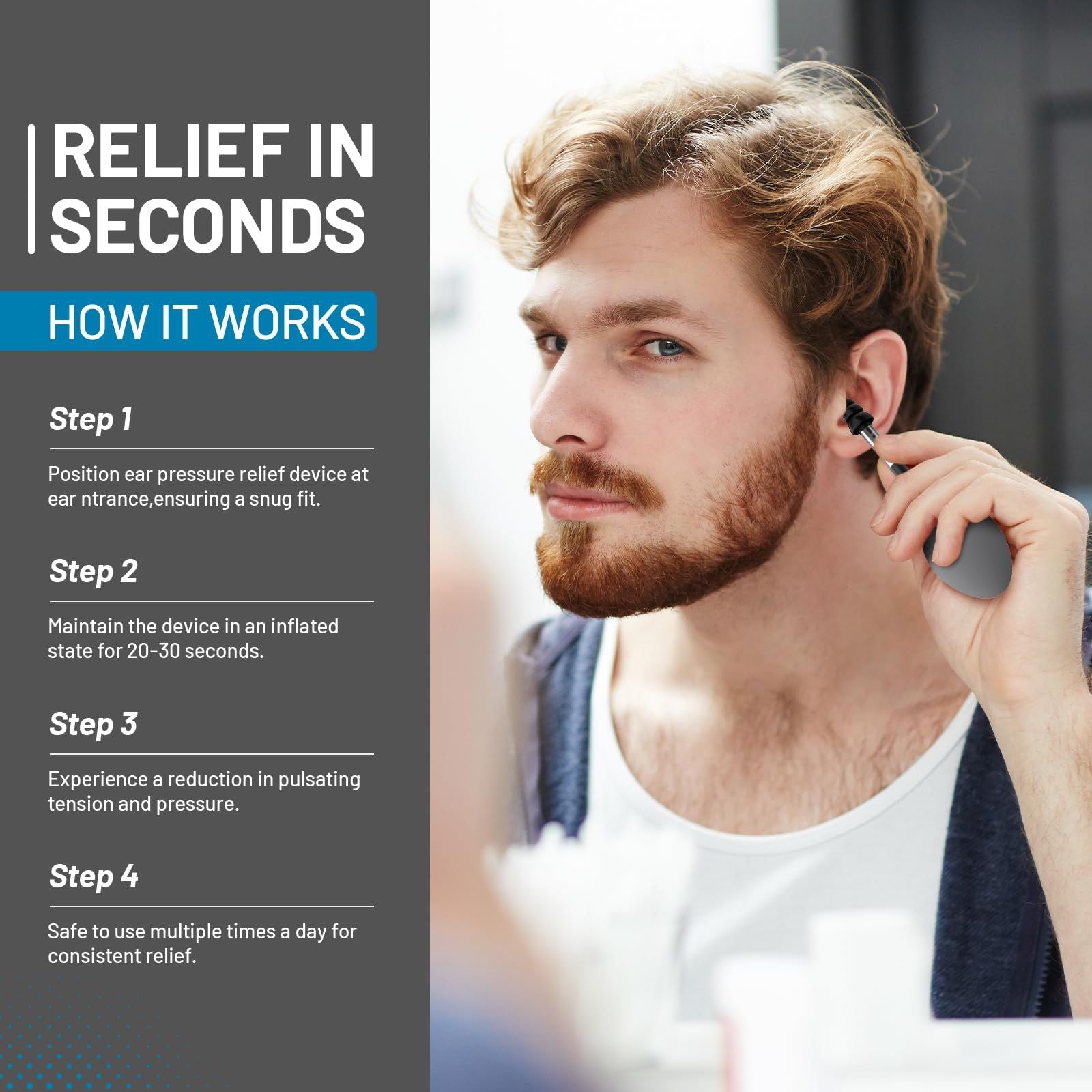 Ear Pressure Relief Device, Instant & Sustained Relief Migraine Ear, Instant Migraine and Headache V1192-AZ-W-2791