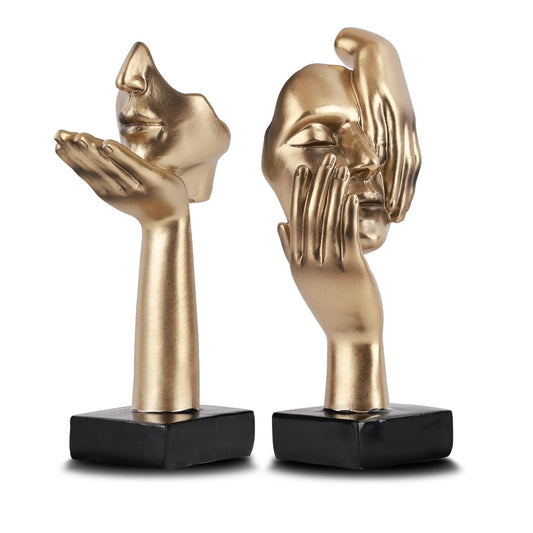 2Pcs Small Statue Set - Black Gold Home Decor Abstract Art Figurines for Shelves, Living Room Coffee Table, V1192-AZ-W-2797
