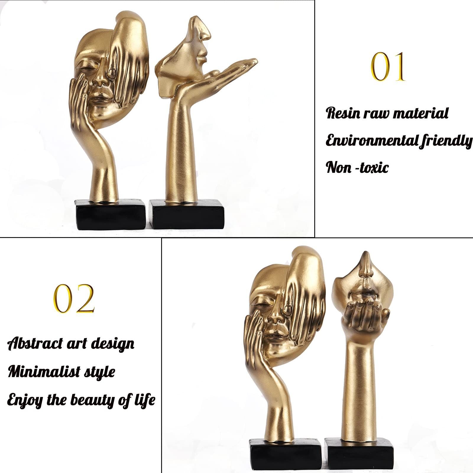 2Pcs Small Statue Set - Black Gold Home Decor Abstract Art Figurines for Shelves, Living Room Coffee Table, V1192-AZ-W-2797