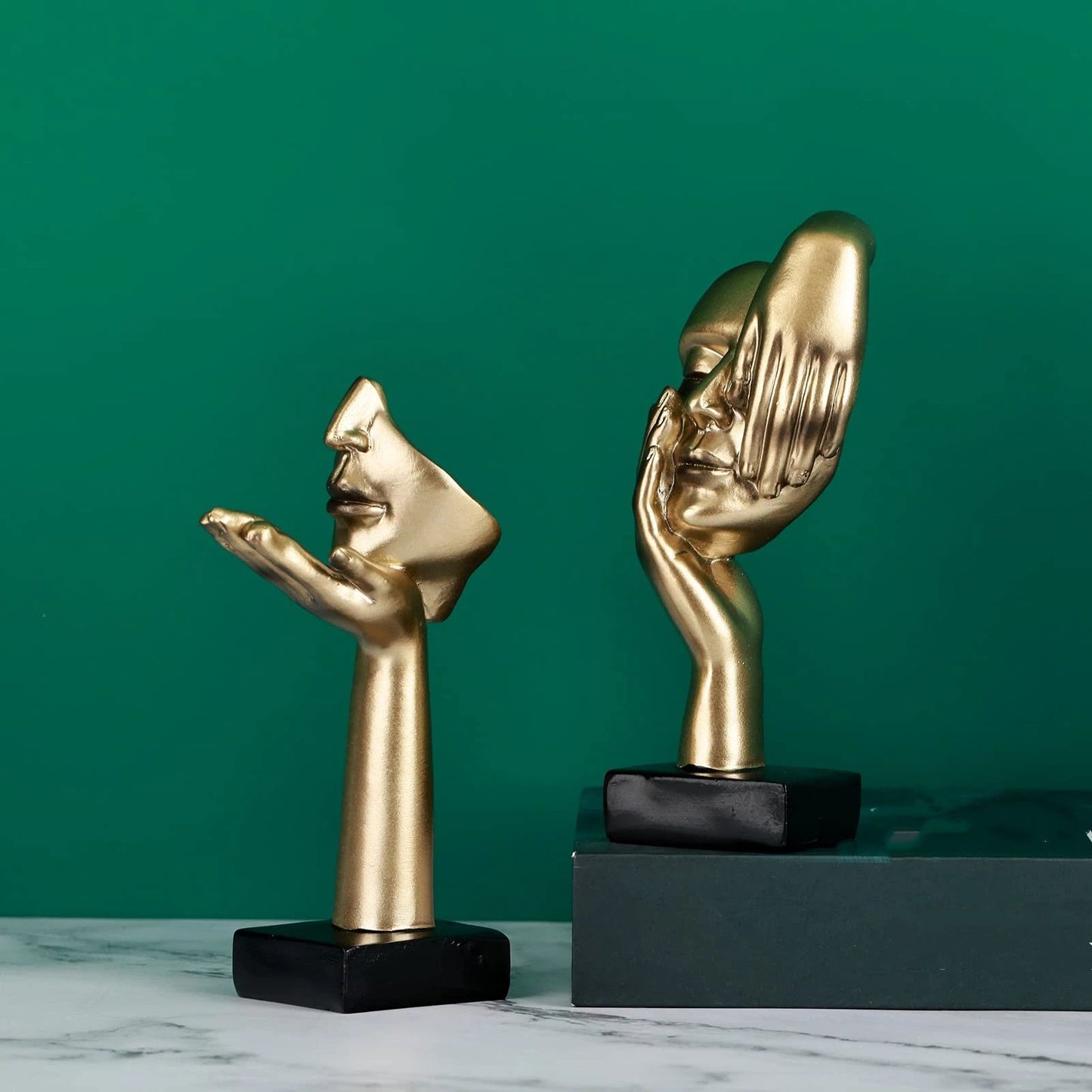 2Pcs Small Statue Set - Black Gold Home Decor Abstract Art Figurines for Shelves, Living Room Coffee Table, V1192-AZ-W-2797