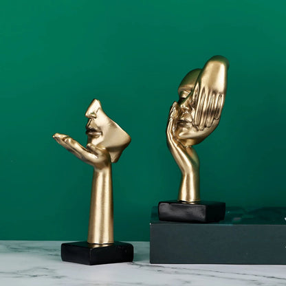 2Pcs Small Statue Set - Black Gold Home Decor Abstract Art Figurines for Shelves, Living Room Coffee Table, V1192-AZ-W-2797