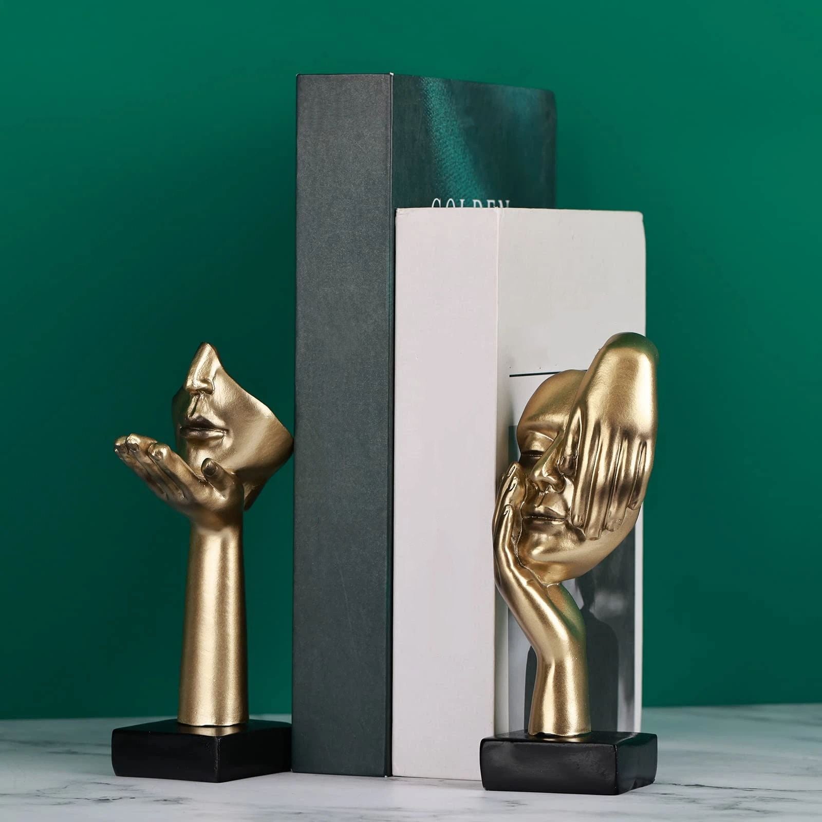 2Pcs Small Statue Set - Black Gold Home Decor Abstract Art Figurines for Shelves, Living Room Coffee Table, V1192-AZ-W-2797
