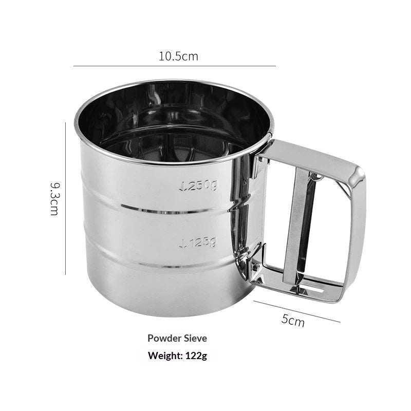 2.5 Cup Flour Sifter, Semi Automatic Small Baking Sieve, Stainless Steel, Fine Mesh Sieve Flour Duster V1192-AZ-W-2805