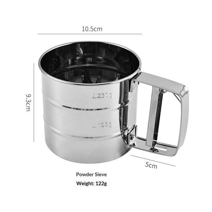 2.5 Cup Flour Sifter, Semi Automatic Small Baking Sieve, Stainless Steel, Fine Mesh Sieve Flour Duster V1192-AZ-W-2805
