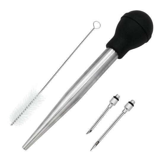 Stainless Steel Food Grade Turkey Baster for Cooking, Baking, Injecting Marinade With cleaning brush(Black) V1192-AZ-W-2807