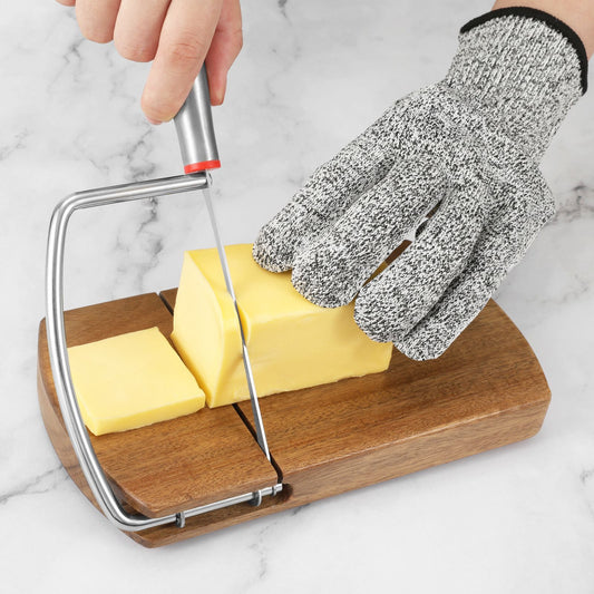 Wooden Cheese Slicer, Cheese Cutter Board with Stainless Steel Blade for Block Cheese, Vegetables, Butter, V1192-AZ-W-2809