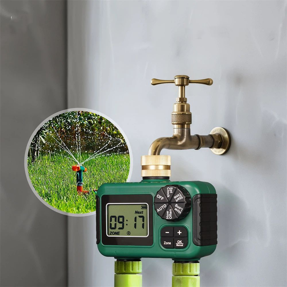 2 Outlet Sprinkler Timer, Water Timer, Programmable Garden Hose Timer with Rain Delay, Manual& Automatic V1192-AZ-W-2812