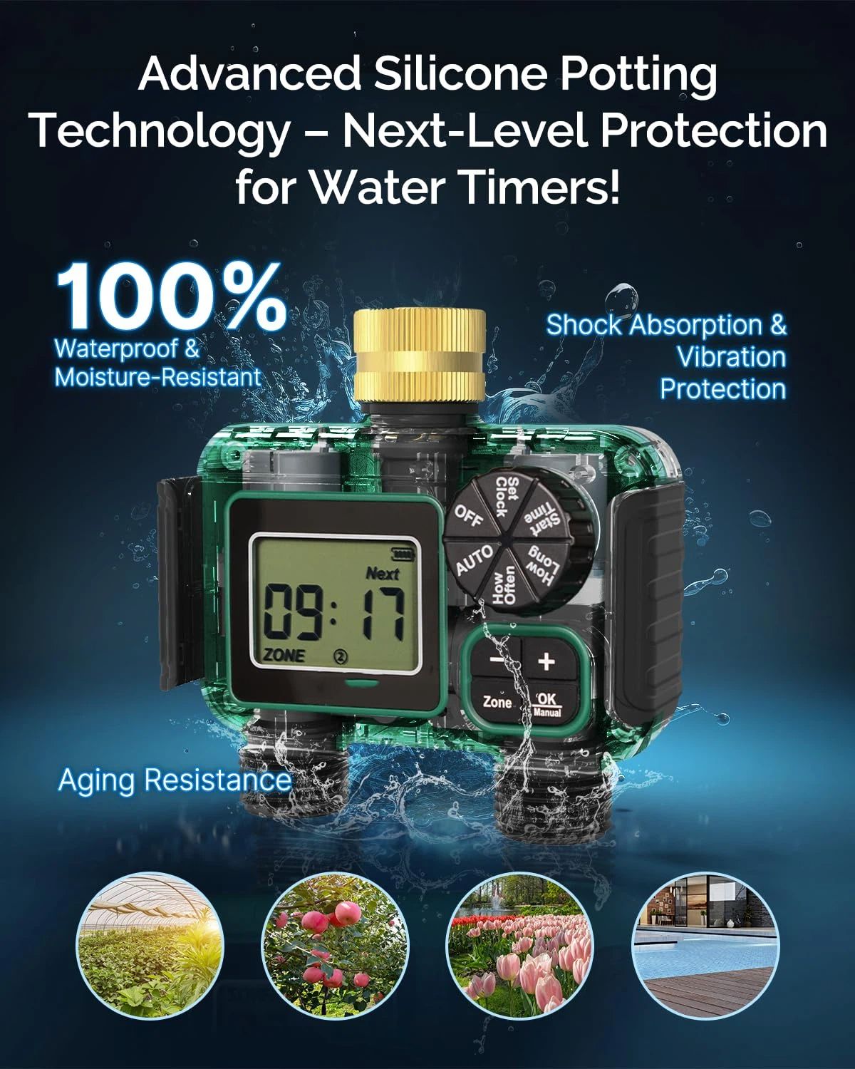 2 Outlet Sprinkler Timer, Water Timer, Programmable Garden Hose Timer with Rain Delay, Manual& Automatic V1192-AZ-W-2812
