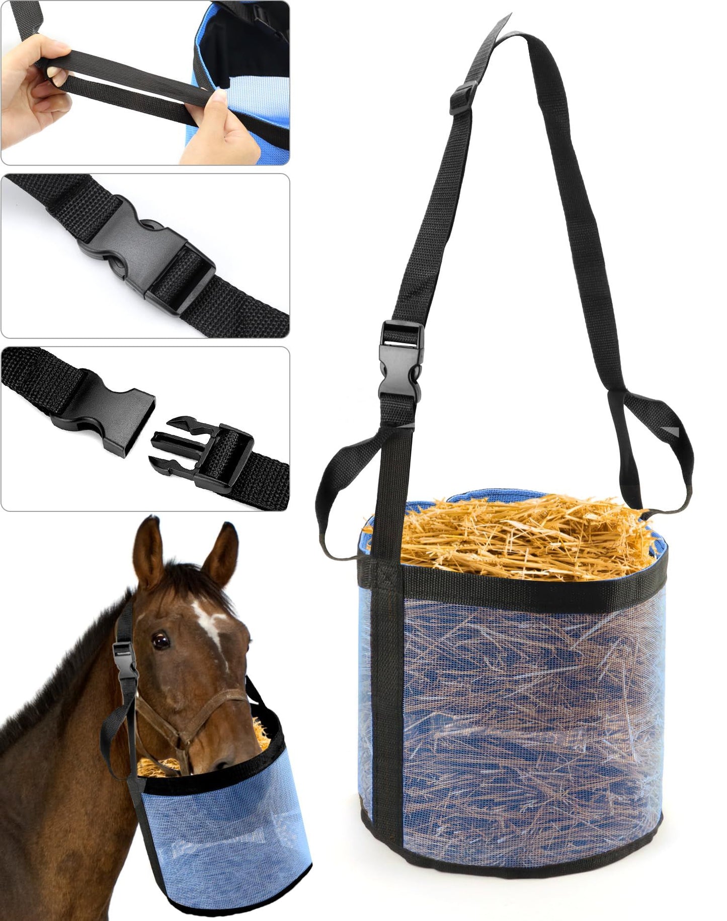 2 Pack Horse Feed Bag for Grain - Durable Mesh Grain Feeder with Adjustable Strap, Comfortable Neck and Nose V1192-AZ-W-2821