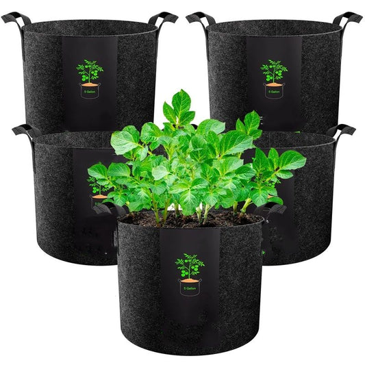 5-Pack 5 Gallons Grow Bags - Heavy Duty 300g Thickened Aeration Nonwoven Fabric Pots with Handles - Ideal V1192-AZ-W-2832