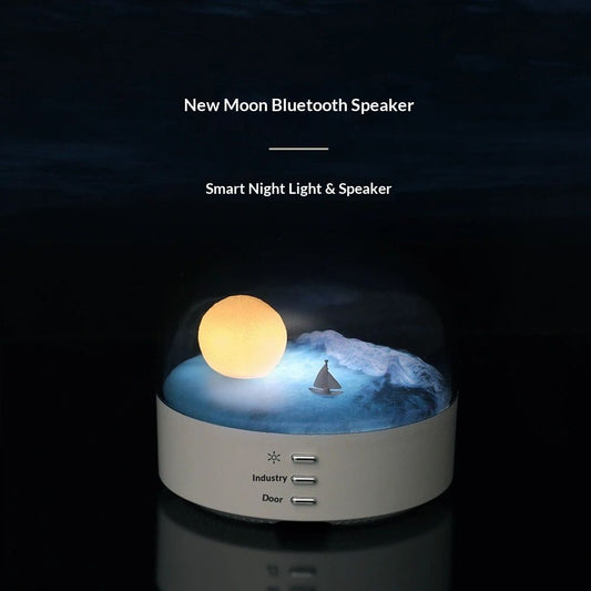 Elegant Moon Sea and Snow Mountain LED Night Light Music Speaker Lamp USB Type-C Rechargeable, Brightness V1192-AZ-W-2840
