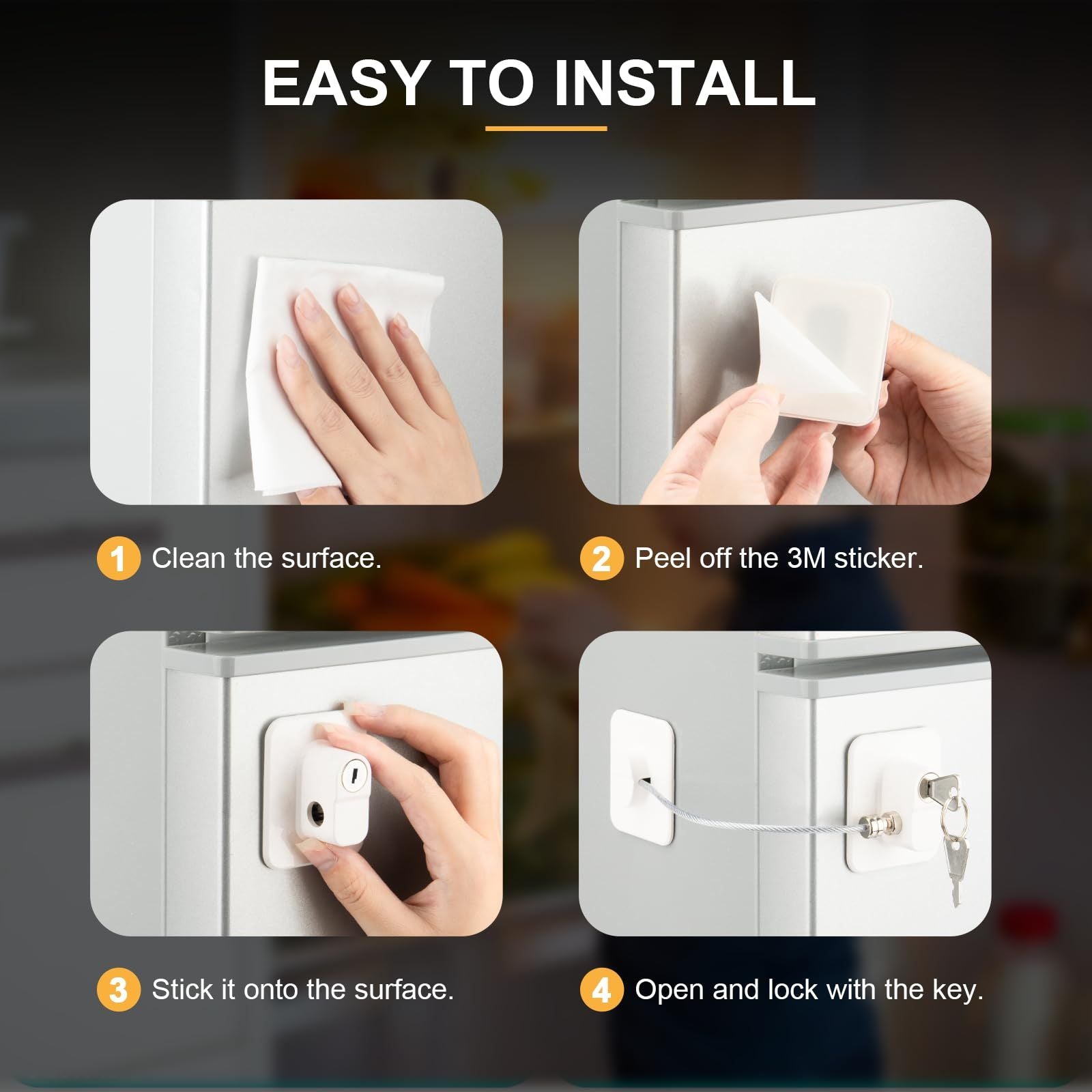 Locks for Refrigerator, 4 Pack Fridge Lock with Keys, Lock for a Fridge,White Refrigerator Lock(white) V1192-AZ-W-2862