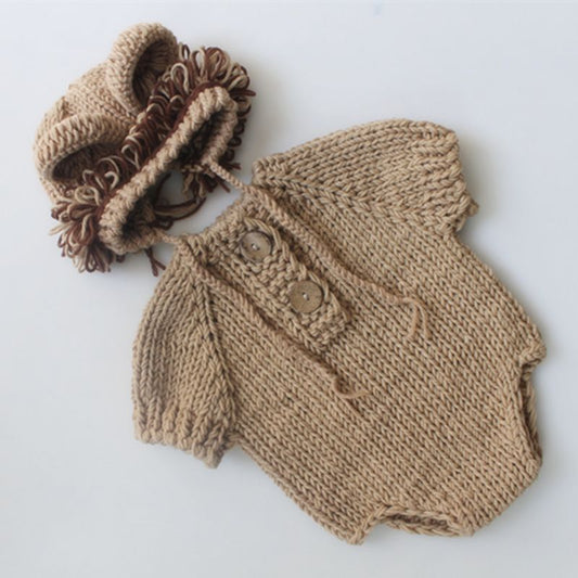 Baby Photography Props Newborn Boy Girl Photo Shoot Outfits Crochet Costume Infant Knitted Hat Sets(khaki) V1192-AZ-W-2863