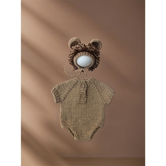 Baby Photography Props Newborn Boy Girl Photo Shoot Outfits Crochet Costume Infant Knitted Hat Sets(khaki) V1192-AZ-W-2863