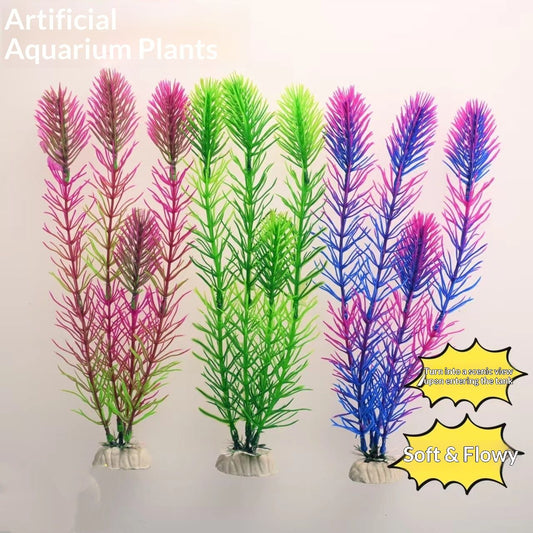 3 pack Aquarium Decor Fish Tank Decoration Ornament Artificial Plastic Plant Green 27cm Pink/Purple/green, V1192-AZ-W-2893