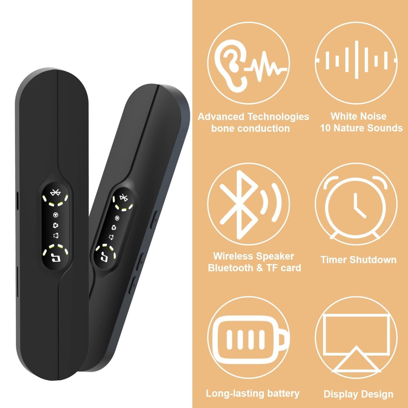 Pillow Speakers for Sleeping,Portable Bluetooth Speaker with Bone Conduction, 10 White Noises, Display, V1192-AZ-W-2903