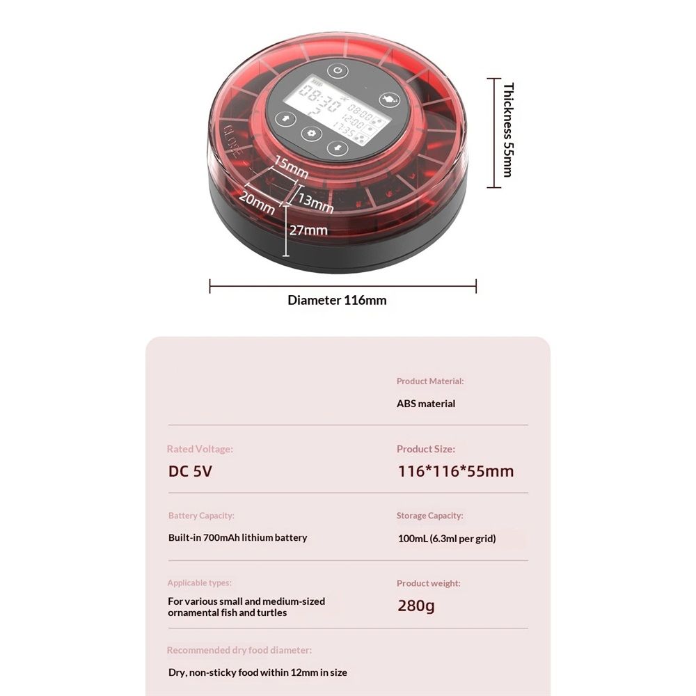 Automatic Fish Feeder for Aquarium - Moisture-Proof and Precision Feeding Betta Vacation Feeder, USB V1192-AZ-W-2905