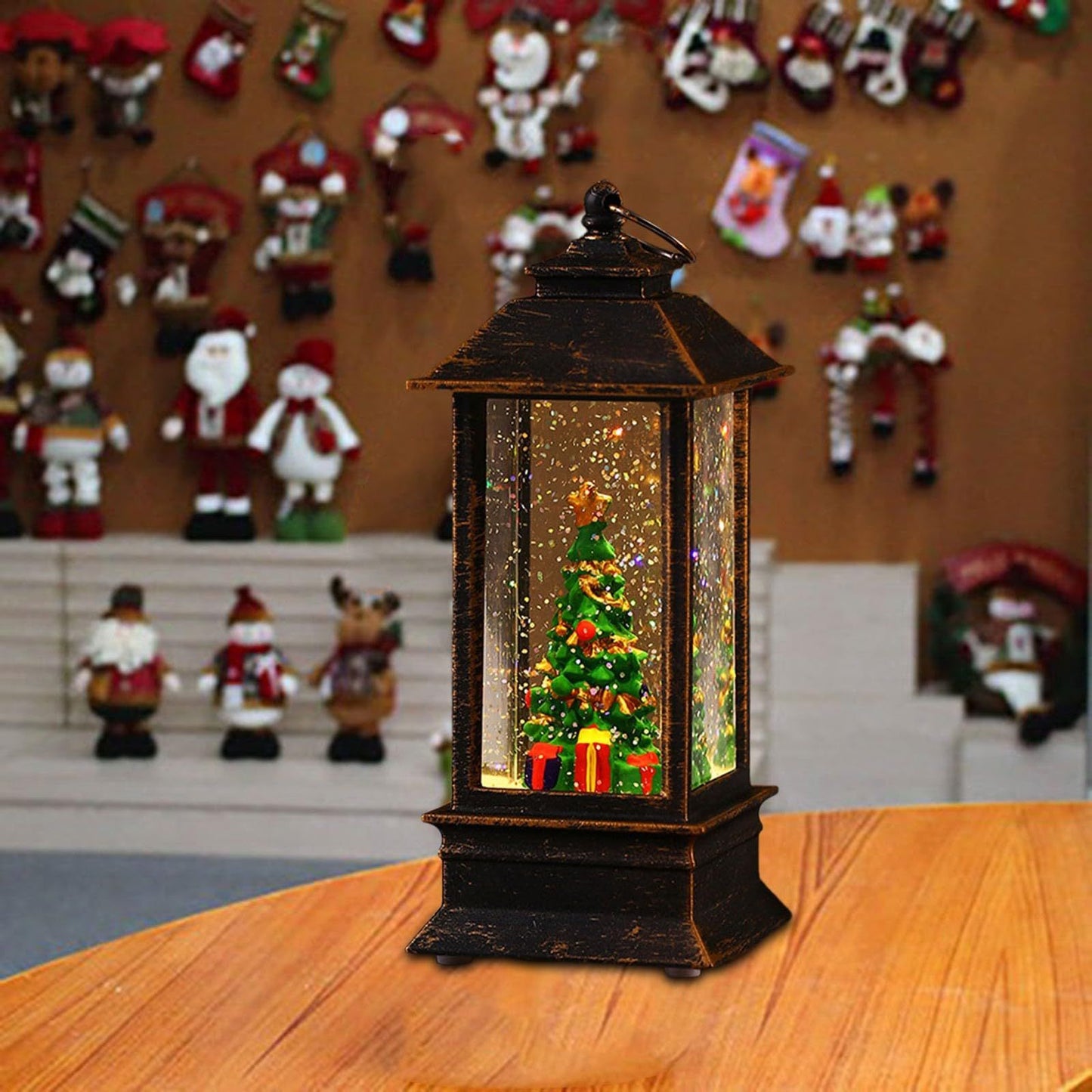 Snow Globe Christmas Lantern Decorations, Snow Globe Lantern with Swirling Glitter, Christmas Tree Lighted V1192-AZ-W-2907