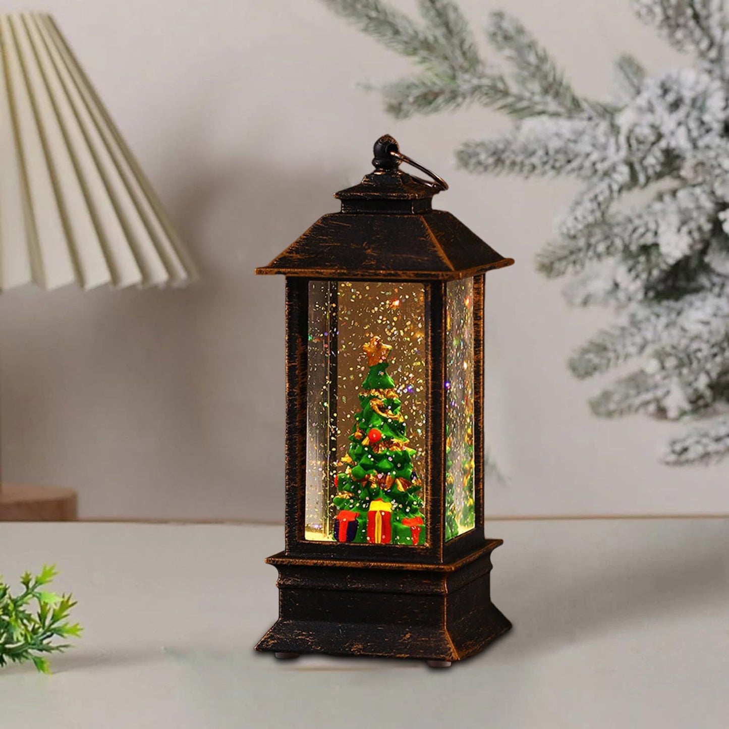 Snow Globe Christmas Lantern Decorations, Snow Globe Lantern with Swirling Glitter, Christmas Tree Lighted V1192-AZ-W-2907