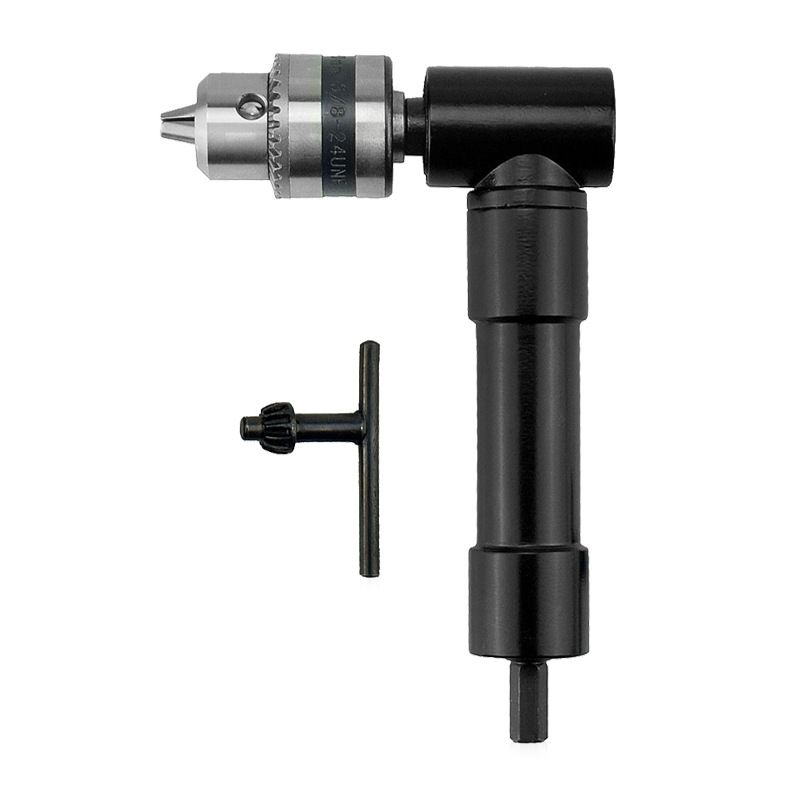 Drill Chuck Extension, 90 degree attachment Adapter With 3/8" Keyed Chuck 8mm Hex Shank Power Tool V1192-AZ-W-2911