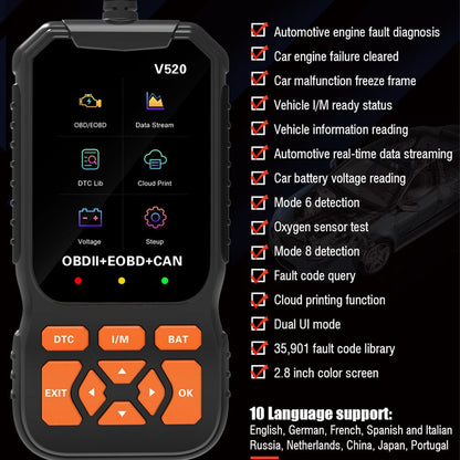 Professional OBD2 Car Scanner Diagnostic Tool, Enhanced V520 Vehicle OBDII/EOBD Check Engine with Read/Erase V1192-AZ-W-2924