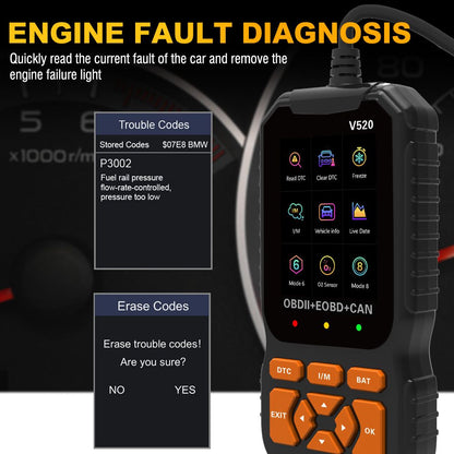 Professional OBD2 Car Scanner Diagnostic Tool, Enhanced V520 Vehicle OBDII/EOBD Check Engine with Read/Erase V1192-AZ-W-2924