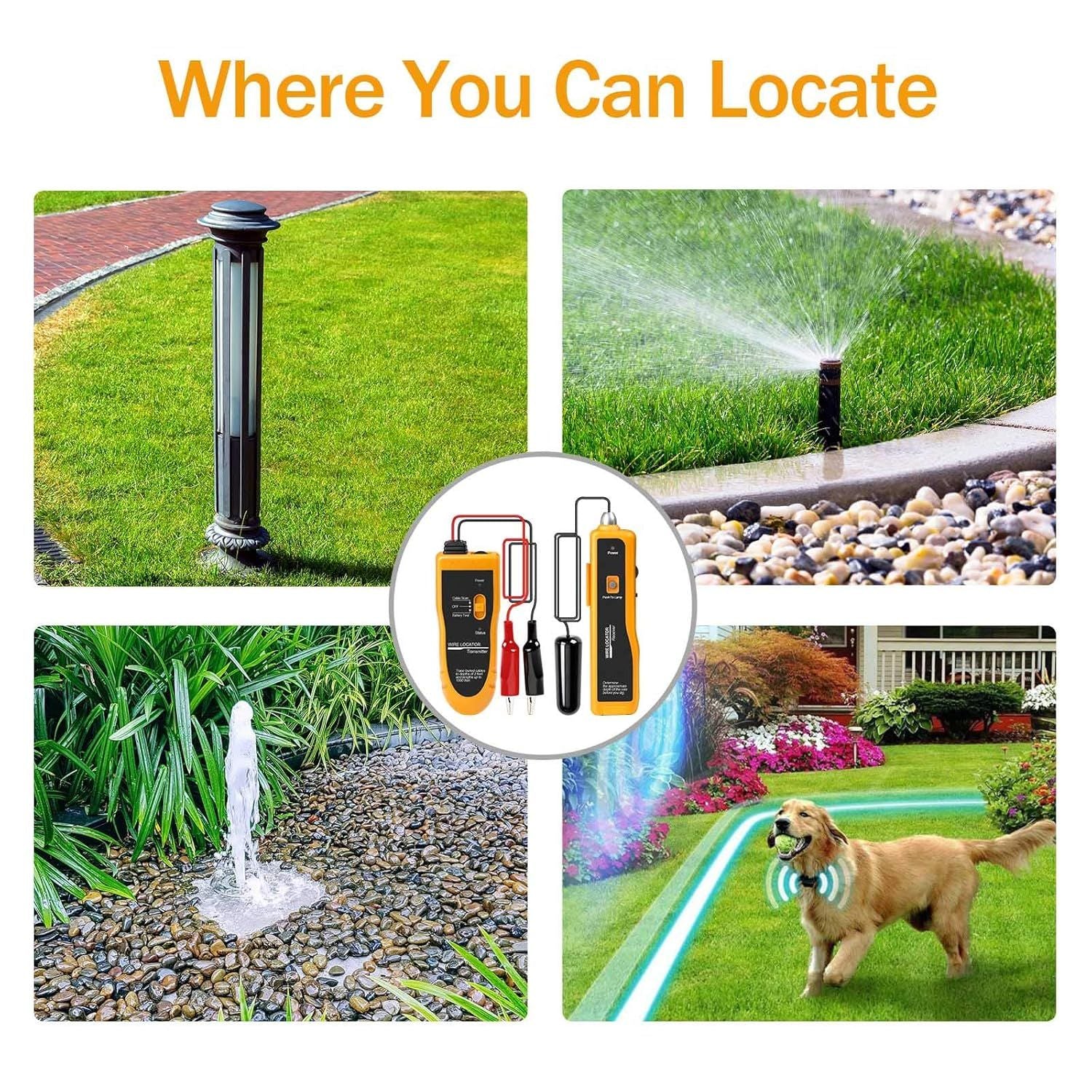 Underground Cable Locator, Wire Tracer Cable Tester for Dog Fence Cables Irrigation Control Wires V1192-AZ-W-2926