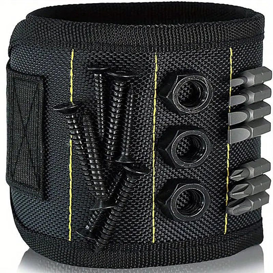 Magnetic Wristband by Wrap-It Storage - Black - Great Father Gift Wrist Magnet Tool Belt and Screw V1192-AZ-W-2929
