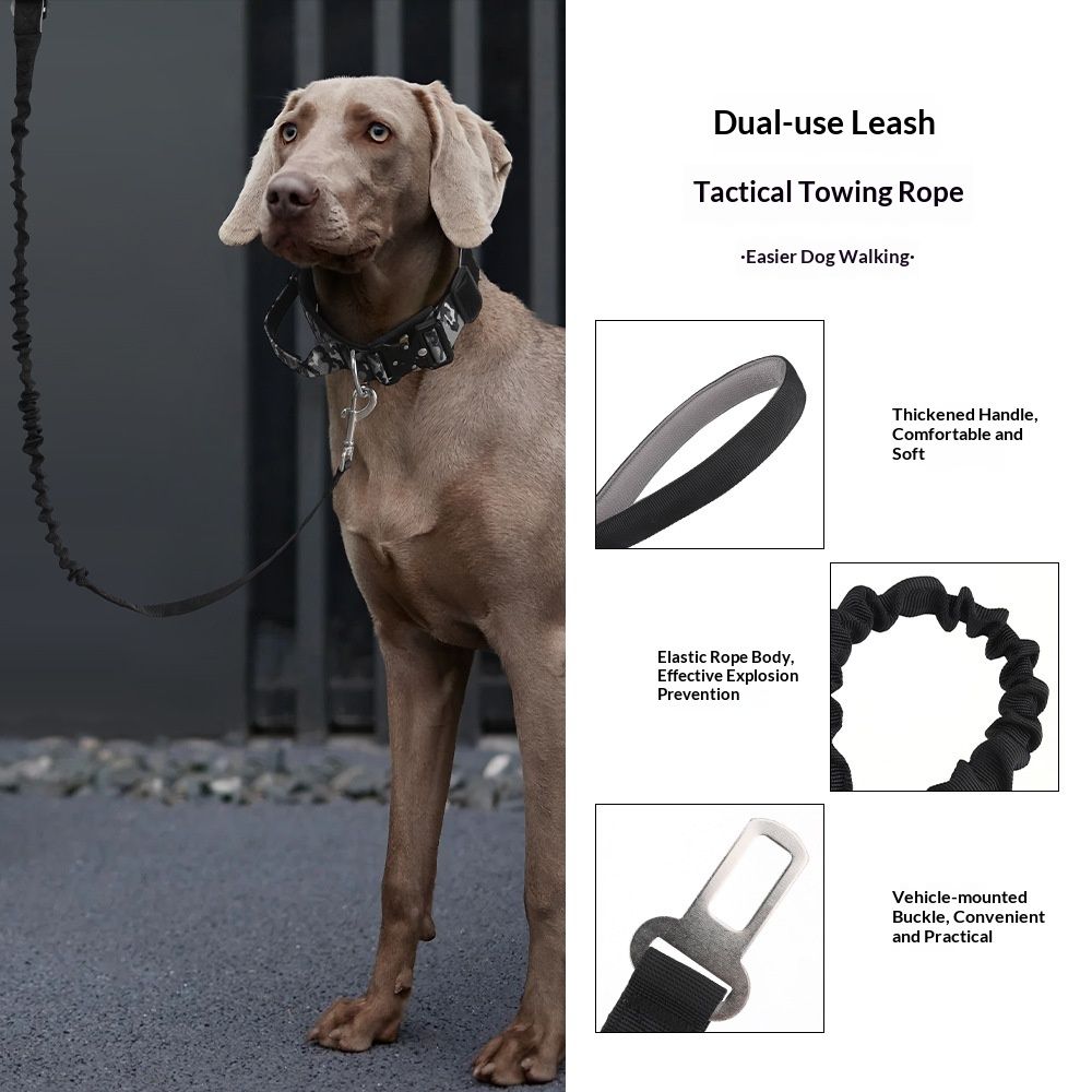 Tactical Military Dog Leash Hook Clips Bungee Dog Lead Elastic Bungee Rope Leash with Control Handle (black) V1192-AZ-W-2959